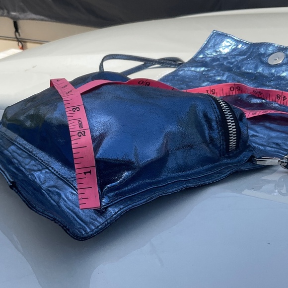 Italian made Zilla handbag 100% calf leather Metallic Blue - Picture 10 of 15